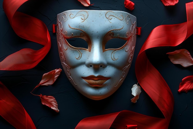 Photo a mask with a red ribbon and a silver mask with a red ribbon