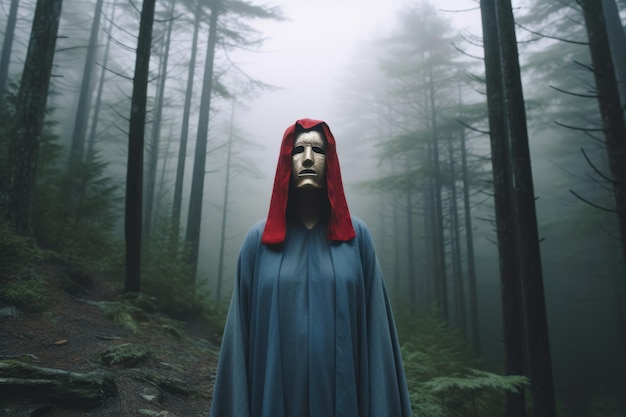 Masked Mysterious Woman in a Forest