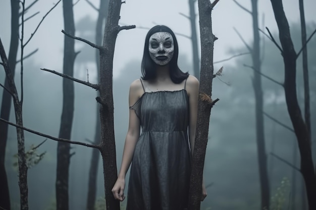 Masked Mysterious Woman in a Forest