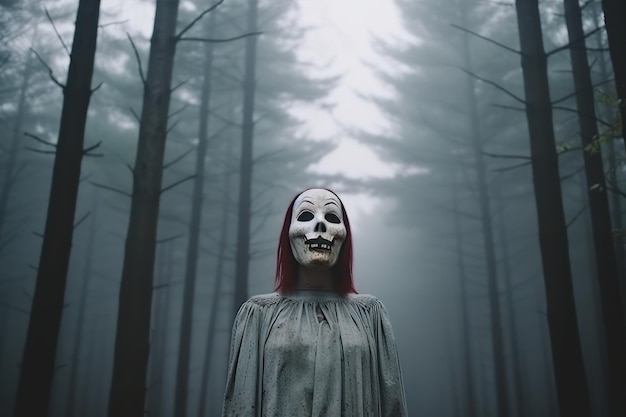 Masked Mysterious Woman in a Forest