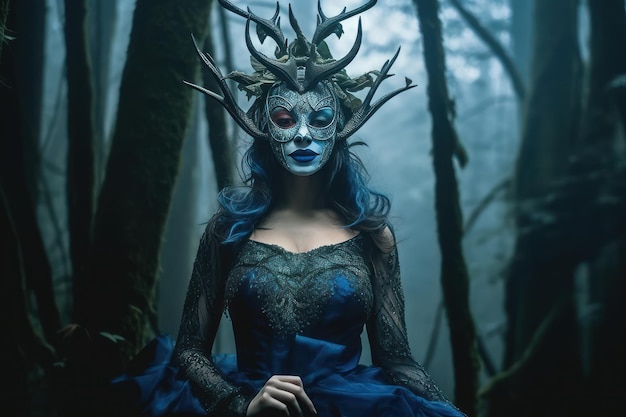 Masked Mysterious Woman in a Forest