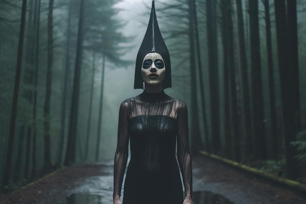 Masked Mysterious Woman in a Forest