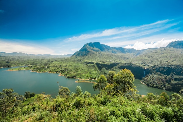 Maskeliya reservoir and tea plantation Sri Lanka