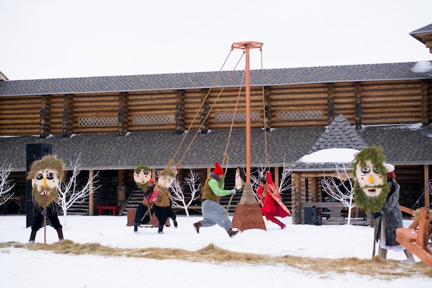 Maslenitsa holiday to burn an effigy is a spring folk festival a play about knights and princesses