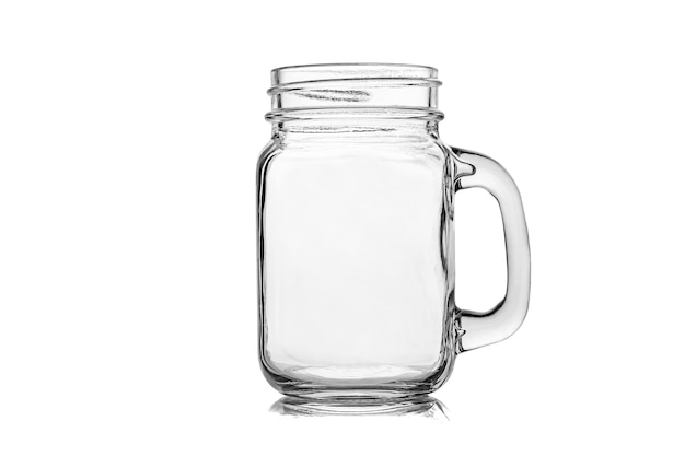 Mason jar or drinking jar with handle on white