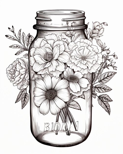 Mason Jar Floral Pattern Art