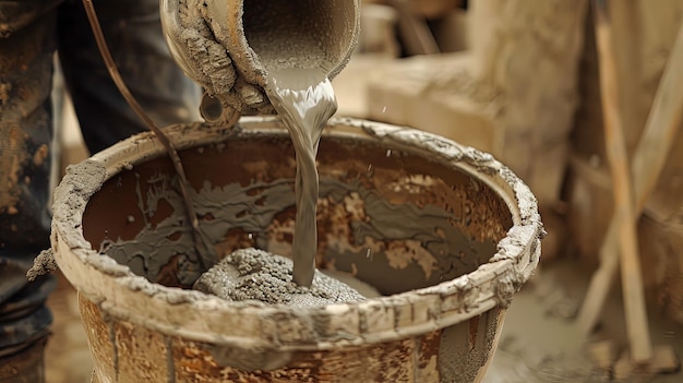 A mason pouring water into a cement mixer and adding dry ingredients to create mortar showcasing the artistry and skill of masonry work