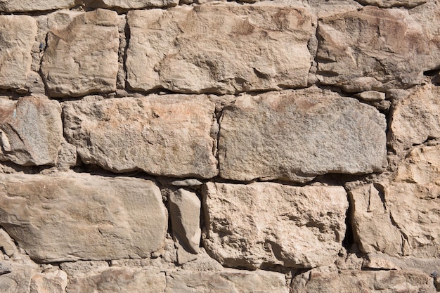 Masonry walls of natural sand color Stone texture closeup construction and mining background