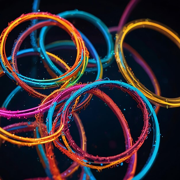 Mass of NeonColored Entangled Rings Floating in Zero Gravity Creating a Futuristic and Mesmerizin