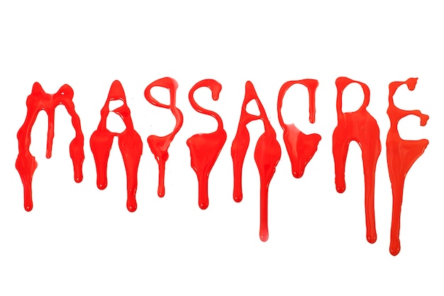 Massacre text letters stain drops letters isolated on a white background.