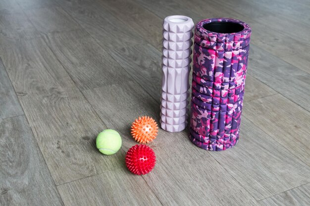 Massage rolls and balls for muscle relaxation after fitness