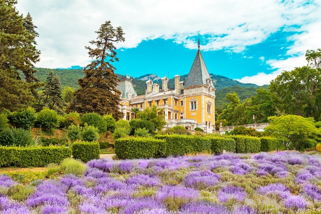 Massandra Palace and small lavender field in Crimea