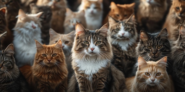 Massive display of cats with glossy wellgroomed fur