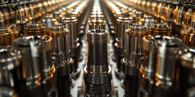 Photo massive display of highperformance camshafts with precision cuts