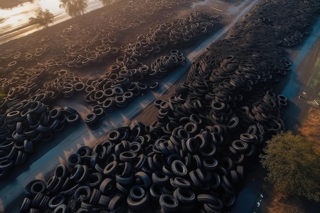 Massive dump of car tires creating an unsightly and potentially hazardous eyesore Generative AI