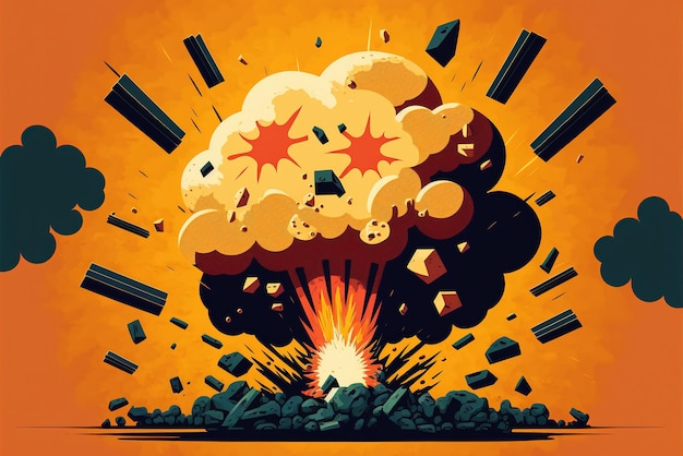 Massive Explosion of Objects in Cartoon Style