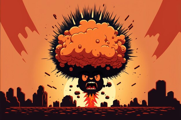 Massive Explosion of Objects in Cartoon Style