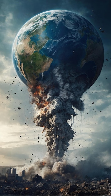 Photo a massive explosion with a planetlike structure in the background emphasizing the global scale of the disaster