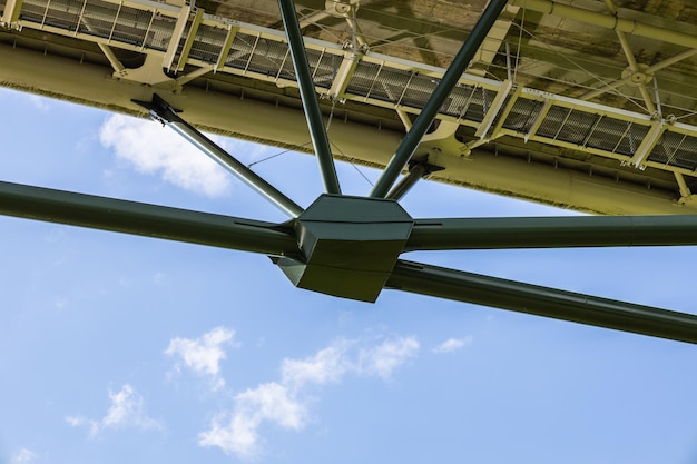 Massive industrial steel construction structure of the bridge