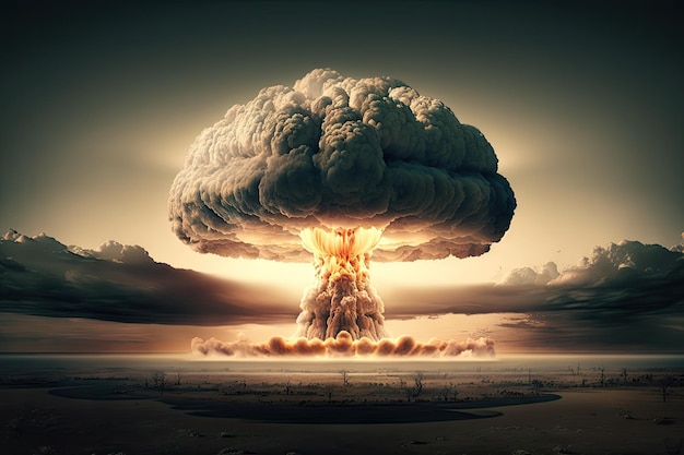 Massive mushroom cloud rising into the sky after nuclear blast created with generative ai