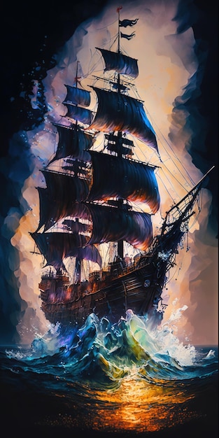 Massive Pirate Ship large splashes large transparent