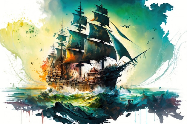 Massive Pirate Ship large splashes large transparent