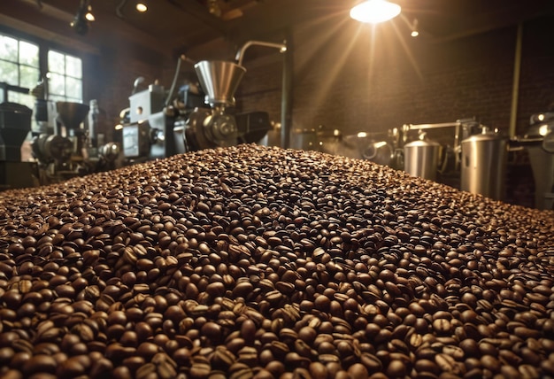 Massive quantity of coffee beans ready for roasting the beginning of the coffee preparation process