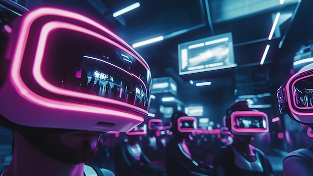 Photo massive retrofuturistic vr gaming event with games