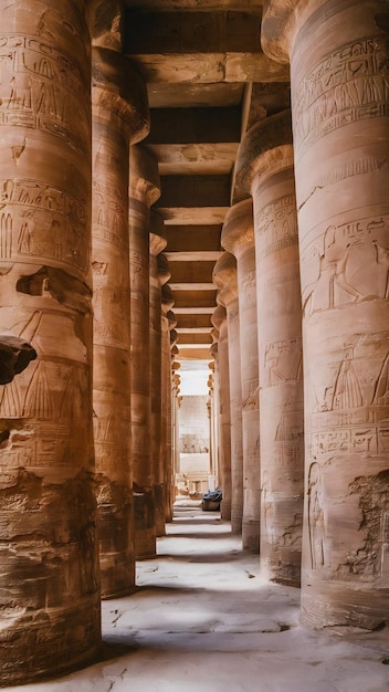 Massive stone columns at Luxor Temple travelling Egypt