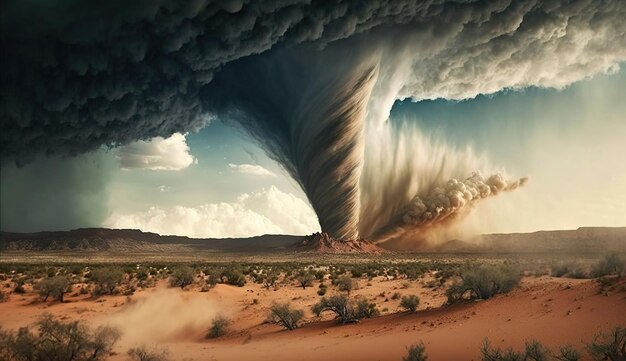 Massive Tornado Ravages Desert Landscape Generative ai