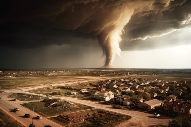 Massive tornado swirling over a town Generative AI