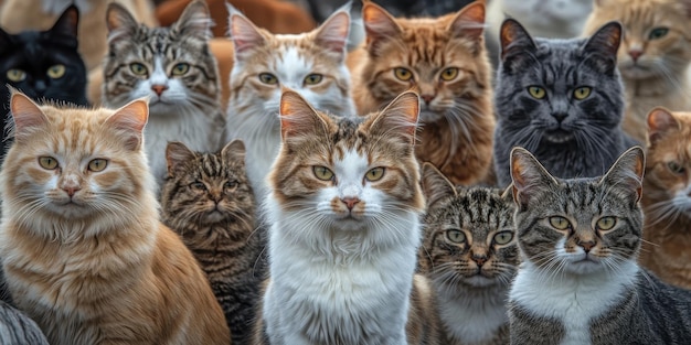 Photo massive variety of cats with silky smooth fur coats