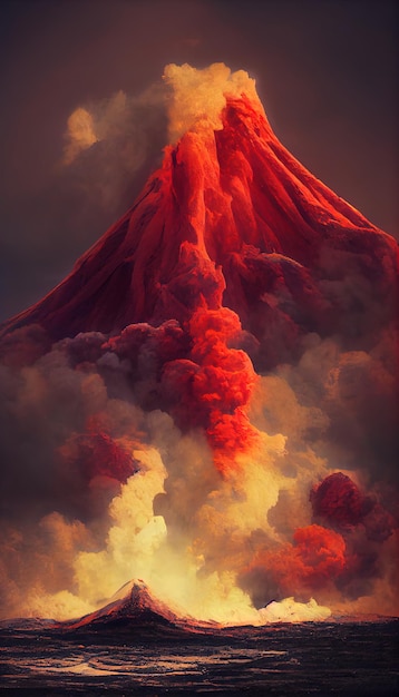 Massive Volcano Eruption A large volcano erupting hot lava and gases into the atmosphere