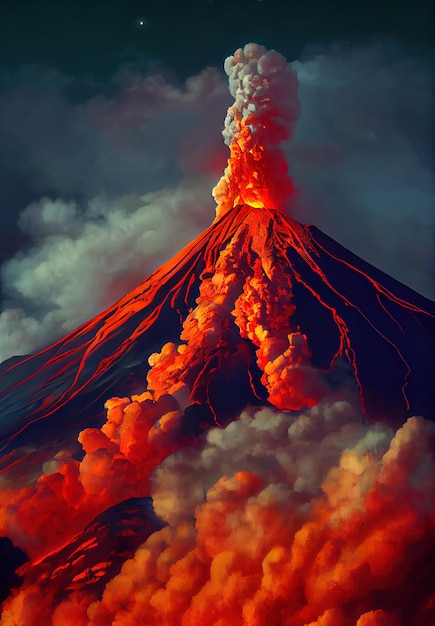 Massive Volcano Eruption A large volcano erupting hot lava and gases into the atmosphere