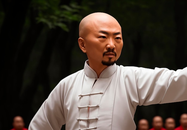 Master of kung fu in pose Portrait of serious man of martial arts Generative AI