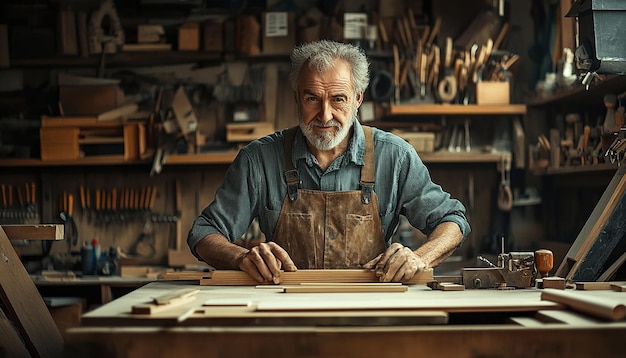 Master Woodworker in Action Inside Traditional Workshop