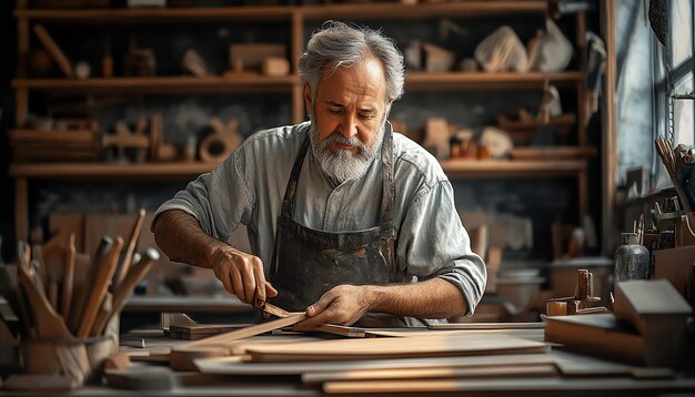 Master Woodworker in Action Inside Traditional Workshop