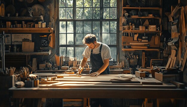 Master Woodworker in Action Inside Traditional Workshop