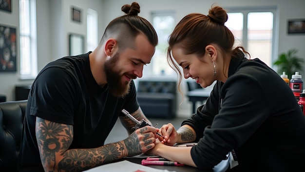 Masterful Precision Tattoo Artist at Work