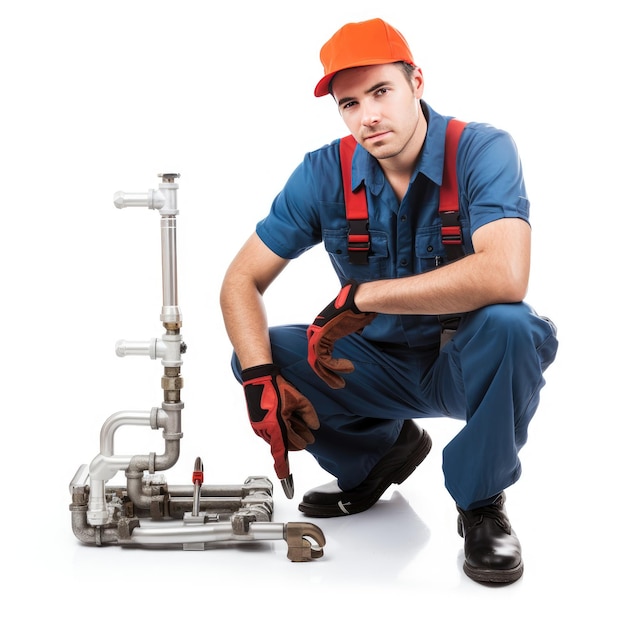 Mastering Precision A Plumber's Expertise with Pipe Wrench on a Clean Canvas