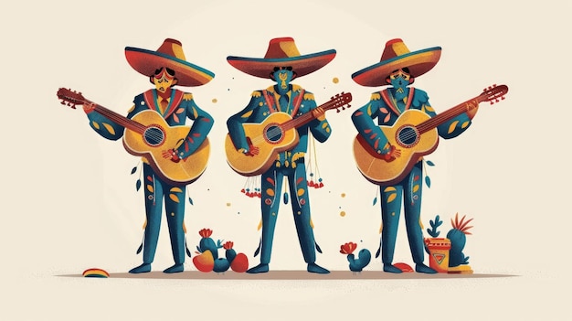 Masterpiece best quality mariachis childrens book style flat vector illustration minimalist ar 169 style raw stylize 200 Job ID 6b38f7b600554a9695e5eaeff1621218