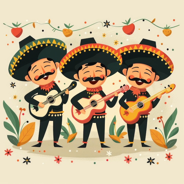 Masterpiece best quality mariachis childrens book style flat vector illustration minimalist style raw stylize 250 Job ID 4ed92566279a4bceaf02fc6e5ef357f6