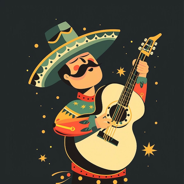 Photo masterpiece best quality mariachis childrens book style flat vector illustration minimalist