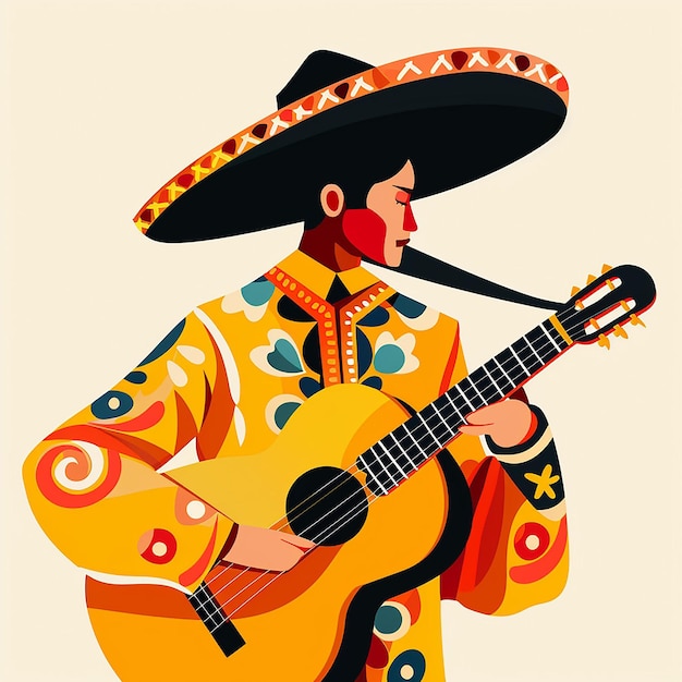 Photo masterpiece best quality mariachis childrens book style flat vector illustration minimalist