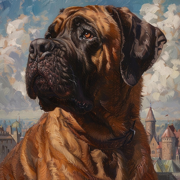 Mastiff with a Castle Background