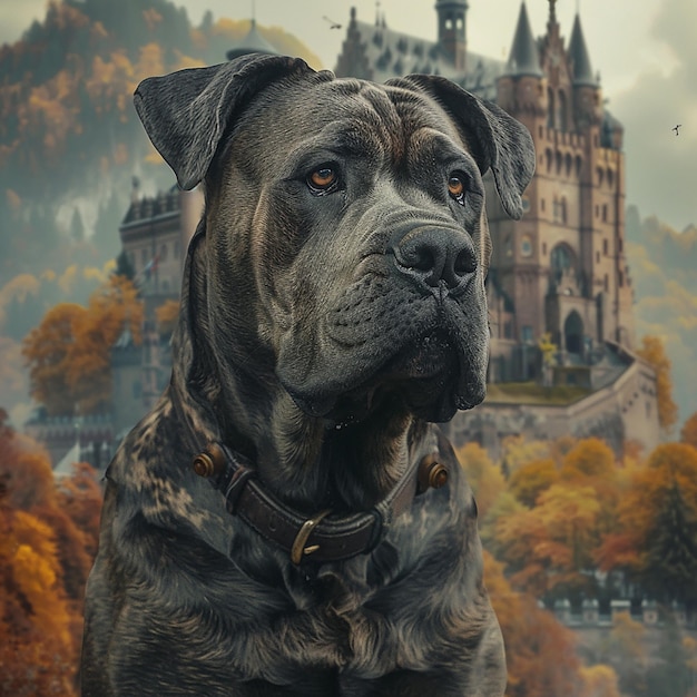 Mastiff with a Castle Background