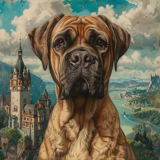 Mastiff with a Castle Background