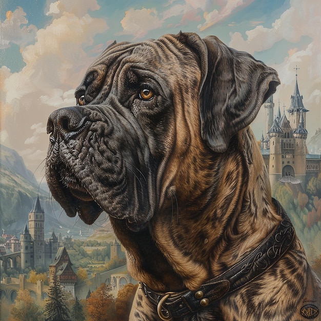 Mastiff with a Castle Background