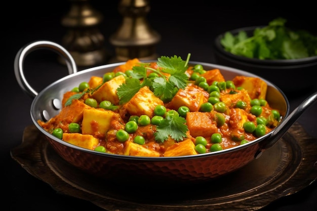 Matar paneer curry recipe made using cottage cheese with green peas