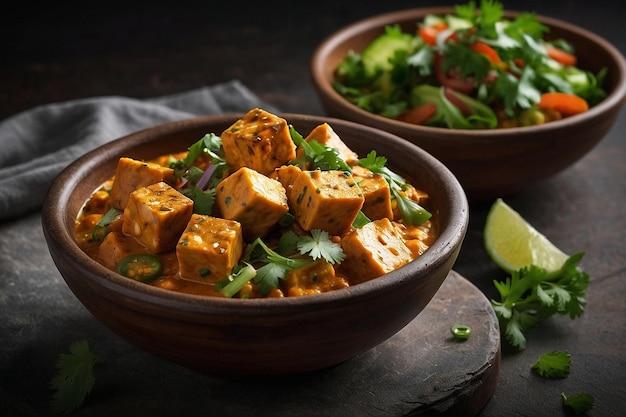 Matar paneer with a side of kachumber salad